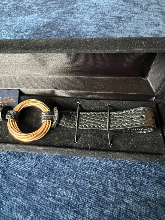 Milor Italy Bronze Leather Bracelet Black Strap Gold Tone Ring New in Box - Picture 16 of 16